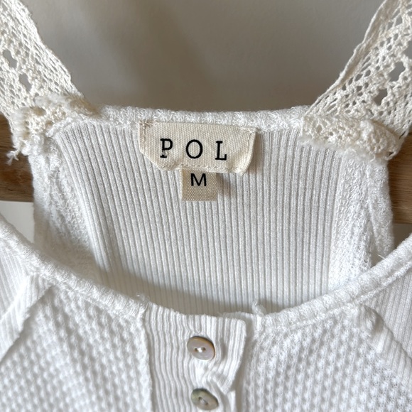 POL Off-White Racerback Soft Lace Strap Waffle Ribbed Button Top Tank Tunic M - Picture 4 of 7